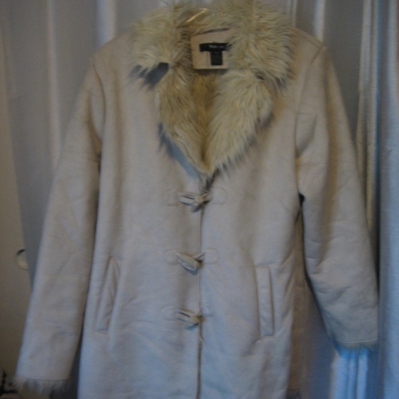 Styles & Co. Off White Faux Suede/Faux Fur 3 Hook Jacket/Coat Sz M Pre-Owned - Picture 1 of 5